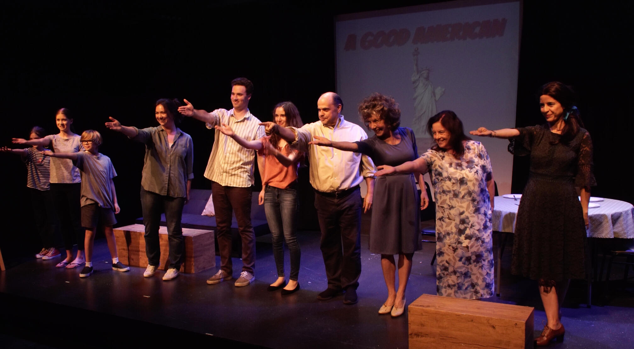 Cast thanks the playwright